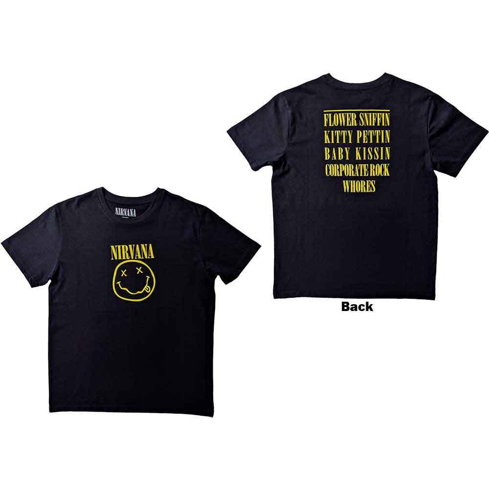 Nirvana Flower Sniffin Yellow Smiley Black T Shirt Size M The Book Nook