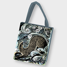 Load image into Gallery viewer, Books Are My Bag Limited-Edition TOTE Bag 2024, designed by Angela Harding: scenic landscape of Shetland and its iconic otters.
