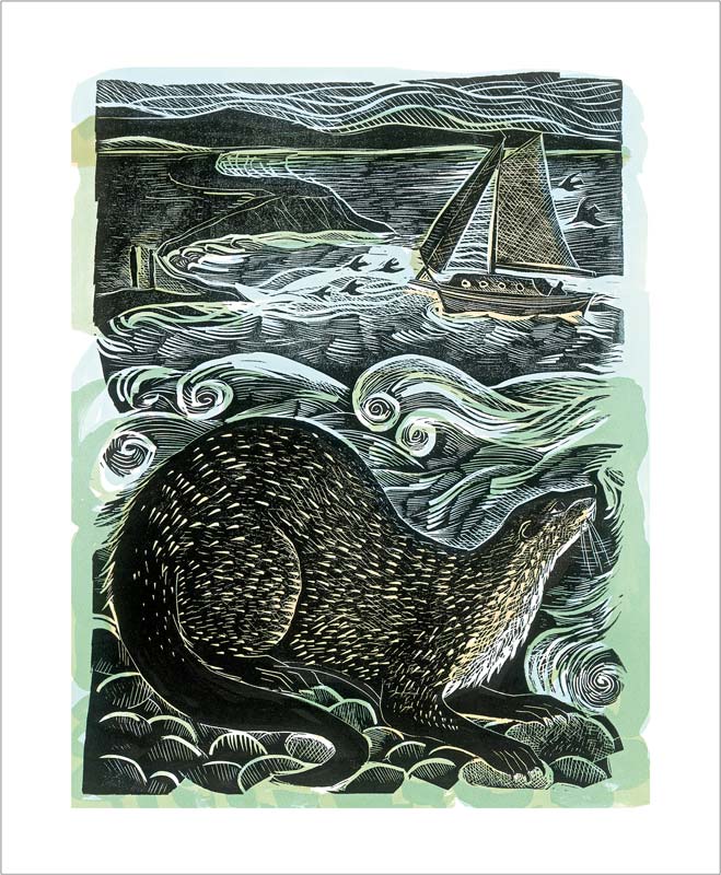 Shetland Otter and Windsong Blank Greeting Card by Anglea Harding