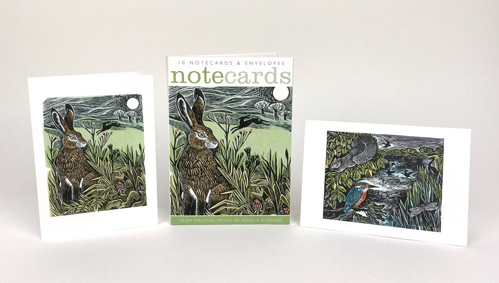 Hidden Hares and Kingfisher & Squirrel By Angela Harding Pack of 10 Notecards & Envelopes